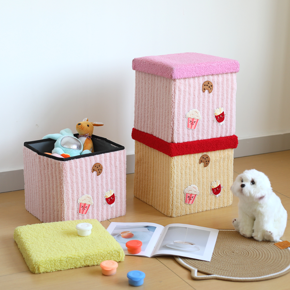 薯条换鞋凳小凳子日系卡通刺绣收纳凳儿童储物凳玩具箱折叠矮凳