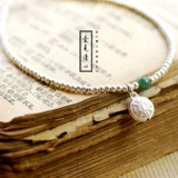 Подвеска, натуральный нефрит, браслет на ногу, серебро 925 пробы