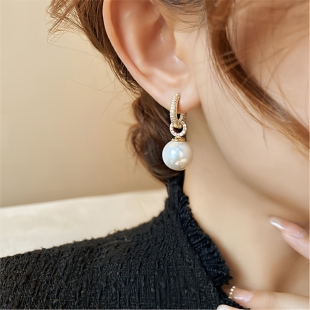 正品18K金高级感轻奢大珍珠银耳环999纯银针耳坠耳扣耳饰女复古风