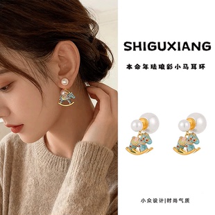 银耳环9999纯银女正品马年本命年耳环两戴设计小众轻奢高级感珍珠