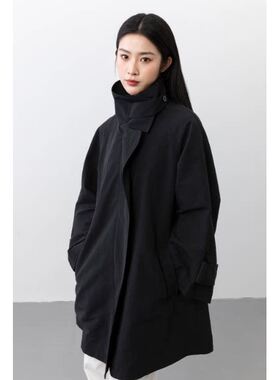FSMJ2040女士A版立领宽松双排扣汉麻风衣