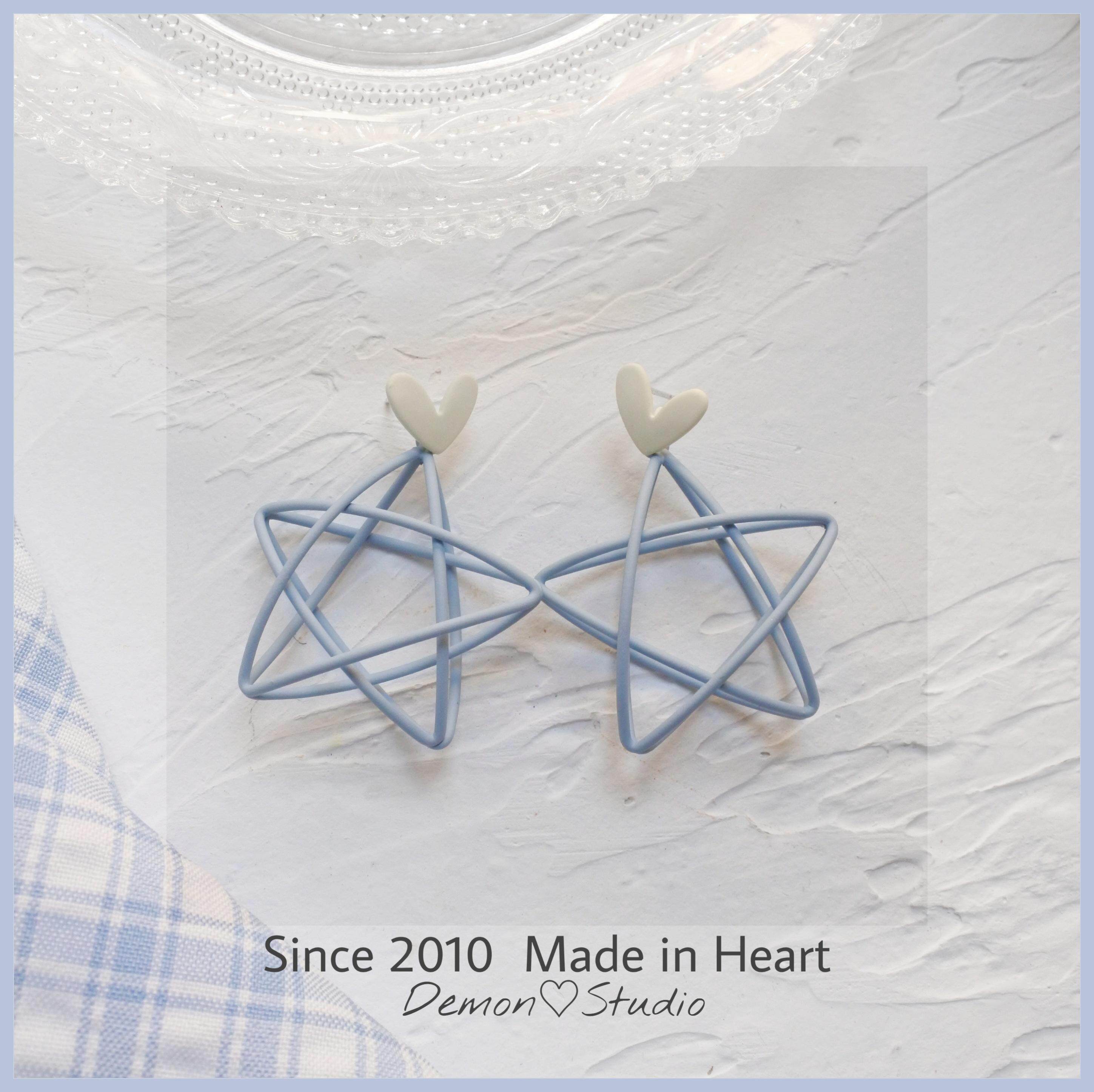 韩国东大门ins少女清新蓝立体镂空星星简约百搭造型耳夹925银耳环