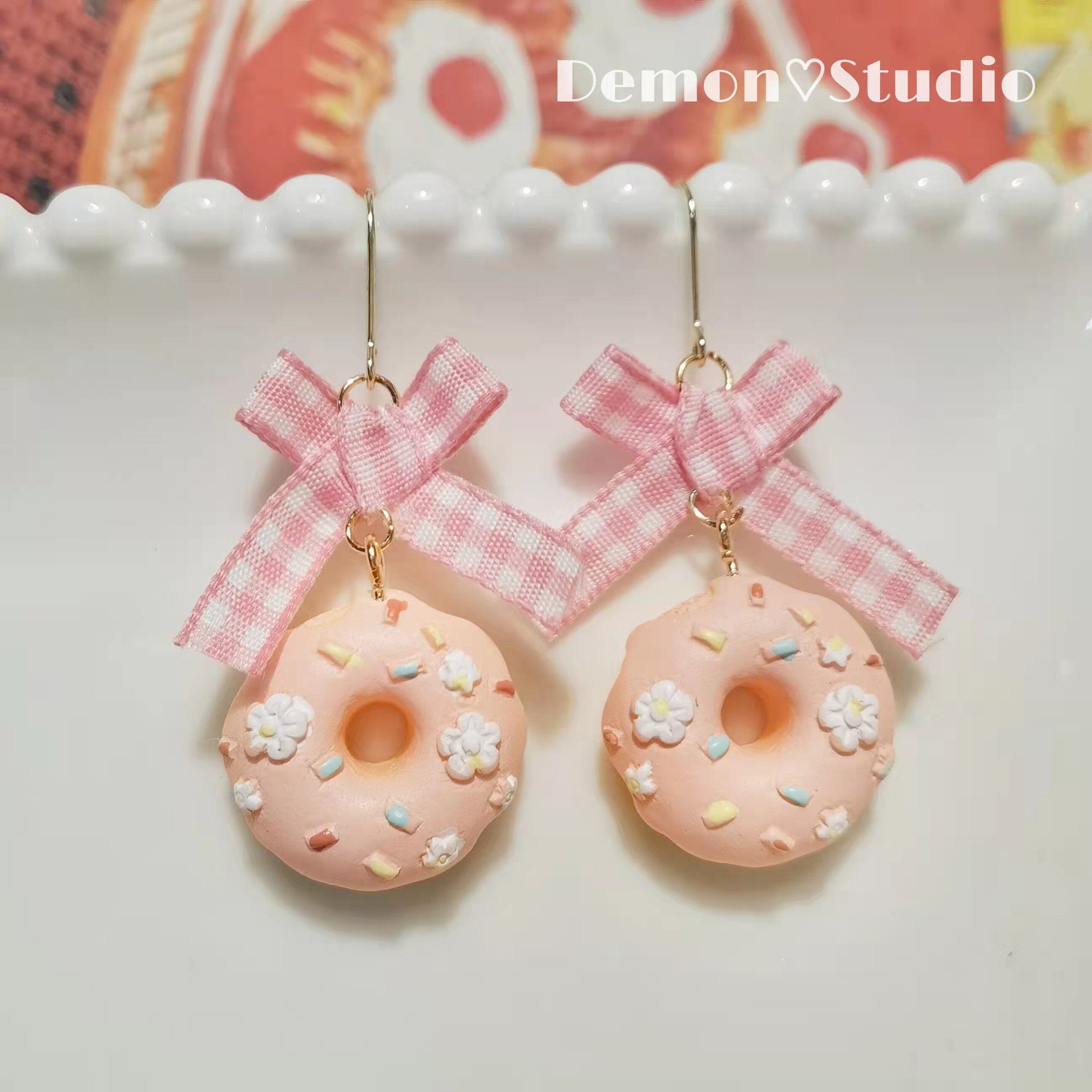 粉红色的回忆 原创东大门蝴蝶结甜甜圈清新ins少女耳夹925银耳环