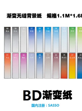 BD(国内注册:SASSO) 背景纸美国BD专业进口0.8x1.1m渐变色背景纸