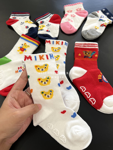 日单miki夏季网眼袜卡通中筒袜熊兔船袜儿童小腿袜宝宝防滑地板袜