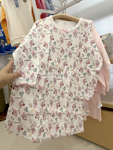 日系家居裙儿童秋冬长袖保暖宽松睡衣全棉卡通女孩印花宝宝家居服