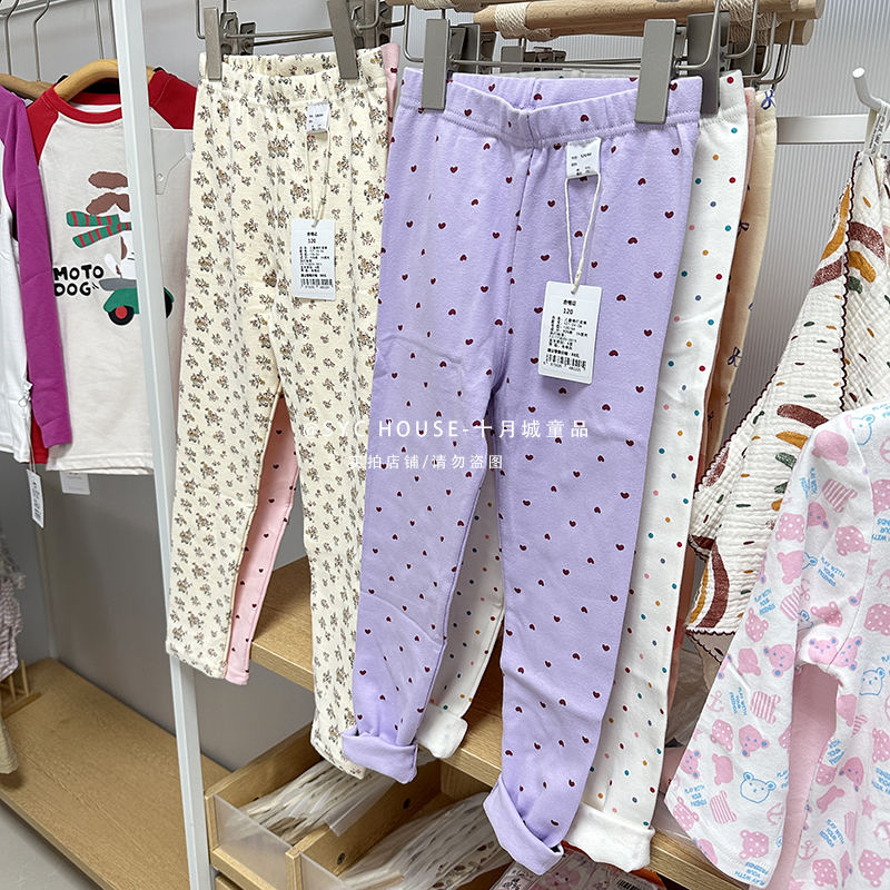 韩系春秋女童弹力打底裤全棉柔软碎花中大童长裤印花宝宝外穿裤子