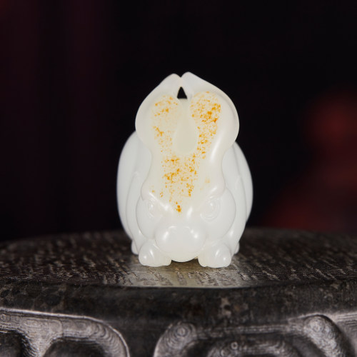 孤品钱建锋和田白玉玉兔吊坠