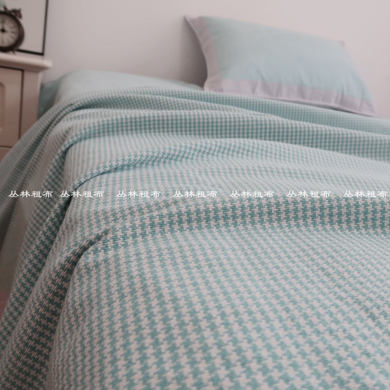 纯棉加厚老粗布凉席三件套大包边床上空调席夏天清凉透气款浅蓝绿