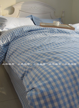 加厚全棉老粗布床单单件被套纯棉床上用品家纺格子学生宿舍蓝色
