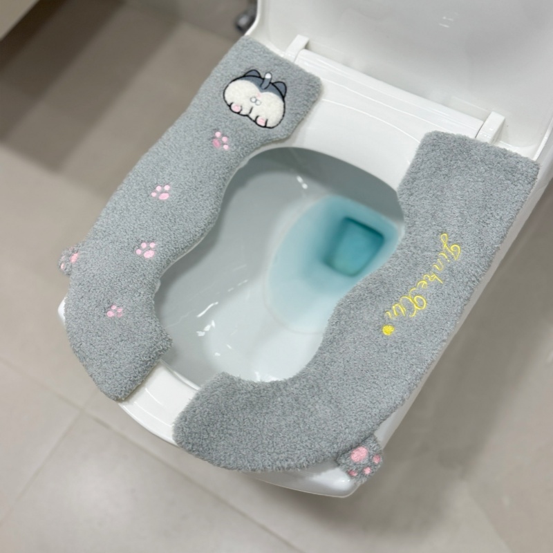 葫芦形马桶坐垫8字坐便器垫圈卡通毛绒四季通用马桶垫绑带式保暖