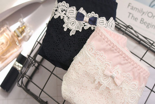 满３条包邮 钩织蕾丝花布蝴蝶结棉质中低腰包臀女内裤三角底裤