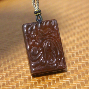 三元福宝天然琥珀吊坠道家酆都真形图吊坠挂链三官讳字项链