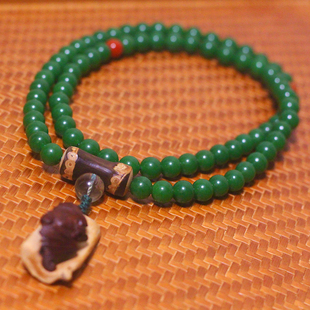 三元福宝和田碧玉三官大帝讳字念珠小叶紫檀蝙蝠天官赐福吊坠