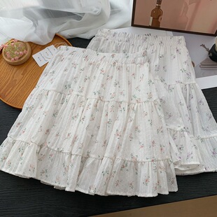 法式春夏碎花蛋糕裙女显瘦打底裙百搭短裙防走光a字裙短款半身裙