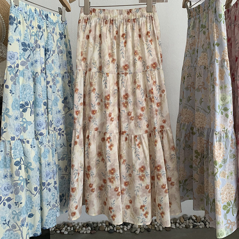 碎花半身裙女春夏高腰显瘦百搭A字裙中长款伞裙百搭印花打底裙子