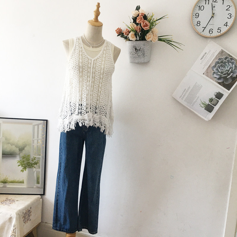 镂空流苏吊带马甲女夏季度假风外搭无袖针织罩衫坎肩叠穿上衣背心