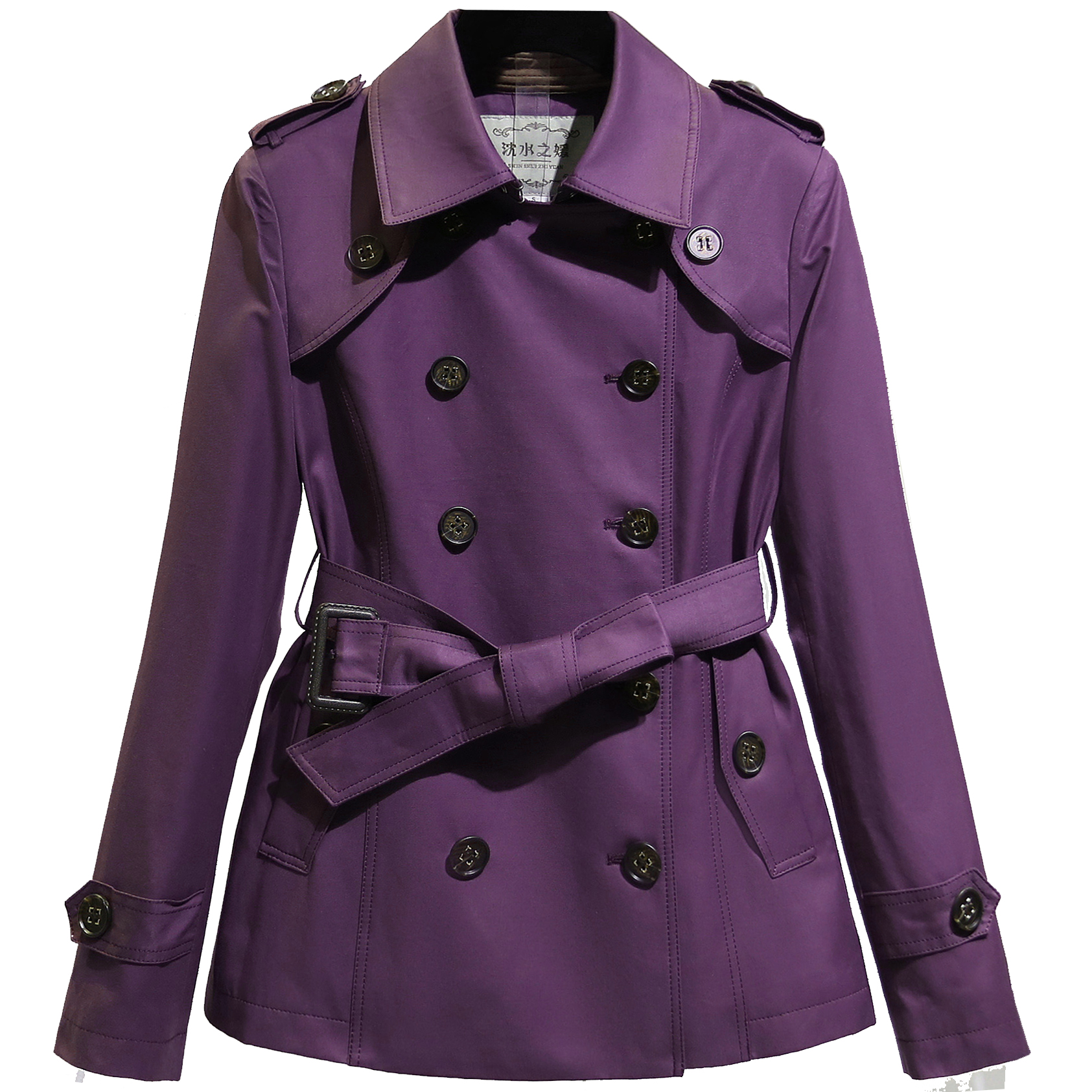 紫色短款小个子风衣外套