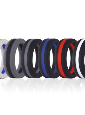 8mm两色夹心 亚马逊欧美热销硅胶戒指 硅胶户外运动指环silicon