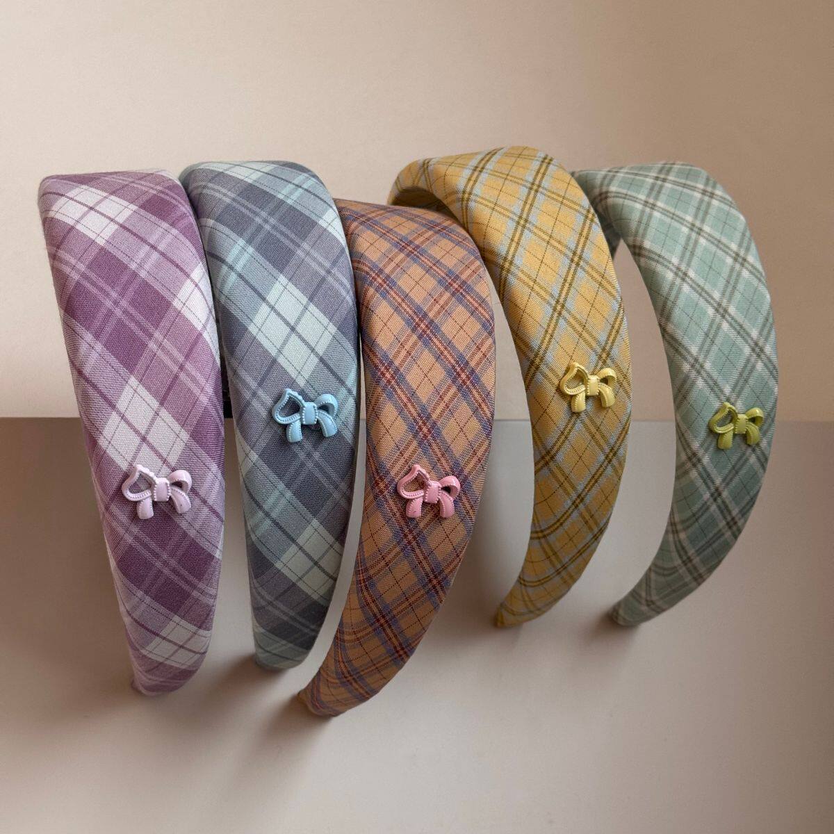 合金蝴蝶结点缀简约格纹宽发箍海绵增高颅顶学院风减龄复古头箍