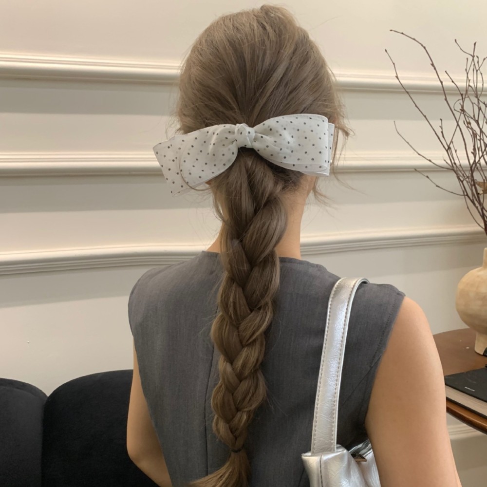 夏新款波点蝴蝶结弹簧夹简约气质后脑勺女半扎发竖夹百搭顶夹发饰