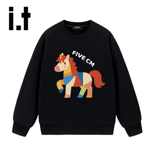 卫衣男女卡通小马春秋打底衫 FIVECM圆领长袖 情侣套头上衣 5cm