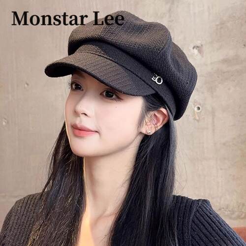 Monstar Lee帽子女潮流鸭舌报童帽日系时尚百搭八角贝雷帽显脸小