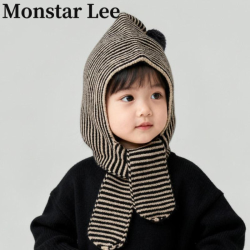 MonstarLee儿童帽子围巾一体冬男童女童针织帽毛线帽护耳宝宝保暖