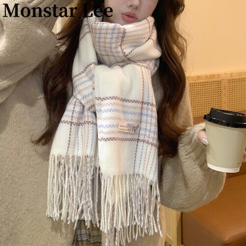 MonstarLee围巾女冬季韩版百搭仿羊绒格子加厚保暖高级感超大披肩