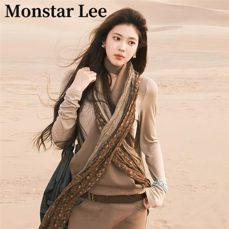MonstarLee复古棉麻围巾女薄款西北沙漠废土风文艺防晒民族风纱巾