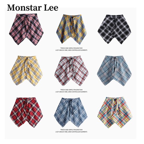 MonstarLee格子屁帘叠穿下摆系带腰封摆裙系腰舞蹈外搭遮臀罩裙女