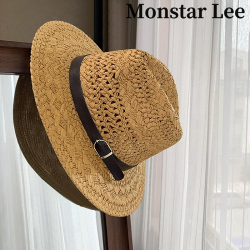 Monstar Lee复古巴拿马草帽小头围镂空编织老钱风防晒爵士帽礼帽