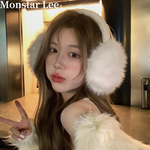 MonstarLee毛绒耳罩女冬可爱白色保暖耳捂耳包护耳帽东北骑车耳套
