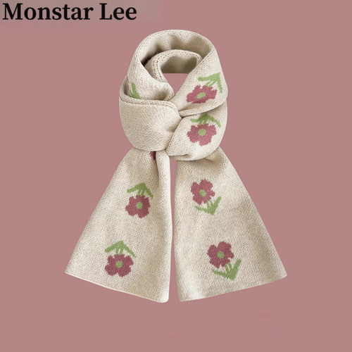 MonstarLee日系花朵针织小围巾
