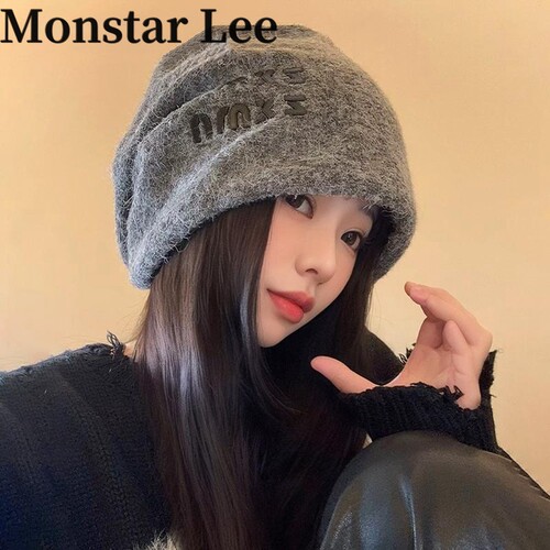 MonstarLee慵懒风堆堆帽子女冬大头围冷帽加厚保暖针织护耳包头帽