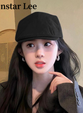 Monstar Lee黑色报童帽女夏复古日系时尚休闲反戴前进帽画家帽子