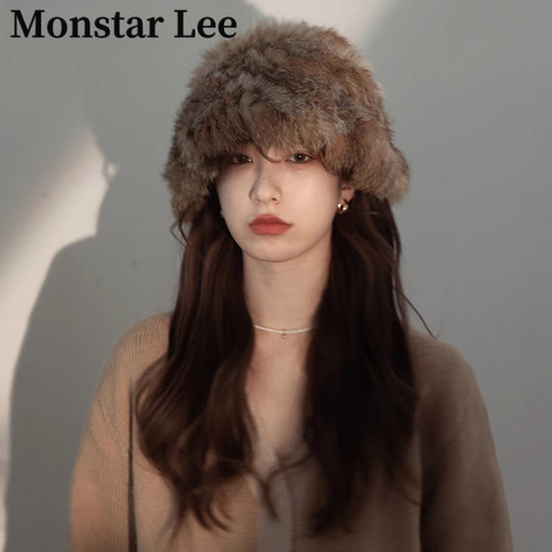 MonstarLee显脸小皮草渔夫帽
