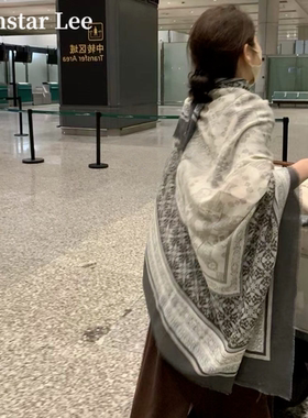 复古民族风灰色方巾披肩外搭女