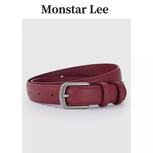 Monstar Lee安可拉红皮带设计感红色时尚真皮牛皮牛仔裤女款腰带