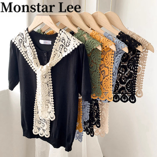 Monstar Lee薄款蕾丝针织衬衫外搭假领子小披肩配裙子围脖女夏潮