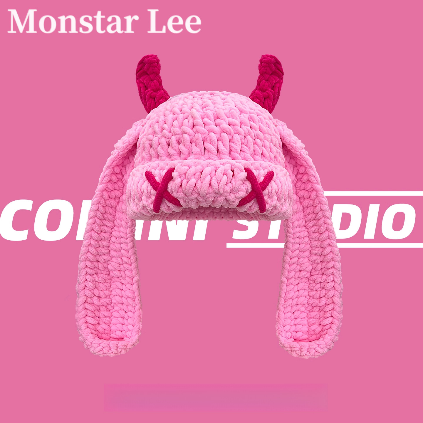 Monstar Lee毛线帽子可爱小恶魔耳朵搞怪牛角头套加厚保暖针织帽