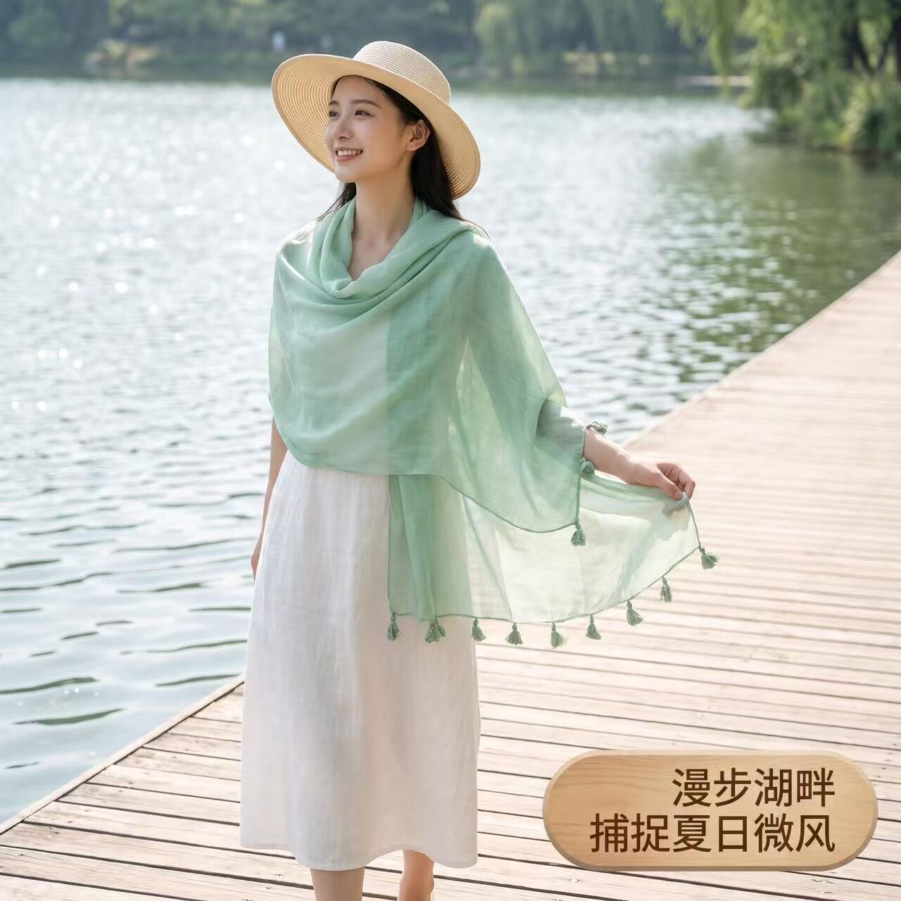 加大纯色棉麻围巾女日系文艺流苏复古扎染披肩两用长款围脖薄款
