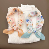 棉麻日系小方丝巾女春夏空调花卉护颈头巾围巾防晒柔软小领巾发带