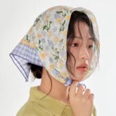 文艺棉麻小方巾春夏丝巾女韩国洋气头巾时尚 装 饰发带花朵领巾围巾