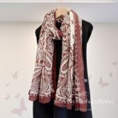 新款 围脖 腰果花丝巾女长条棉麻围巾中老年高级感洋气披肩百搭时尚