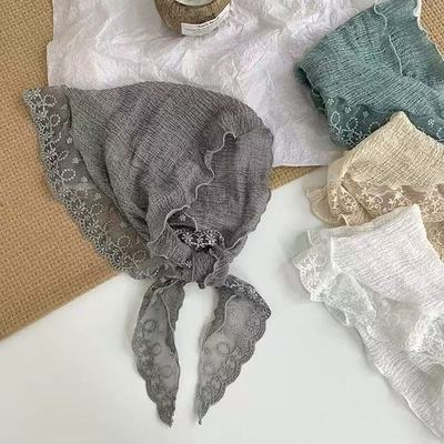 三角巾围脖女蕾丝花边包头巾田园