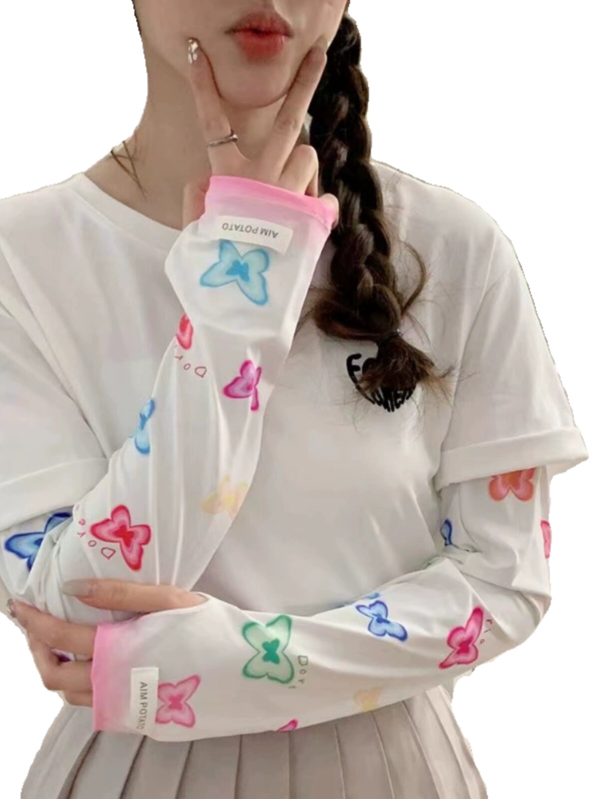 2024 NEW ICE SLEEVE SUMMER GIRL LOOSE ADJUSTABLE BUTTERFLY CUTE GRADIENT SUNSCREEN SLEEVE SLEEVE FOR STUDENTS SIMPLE AND VERSATILE
