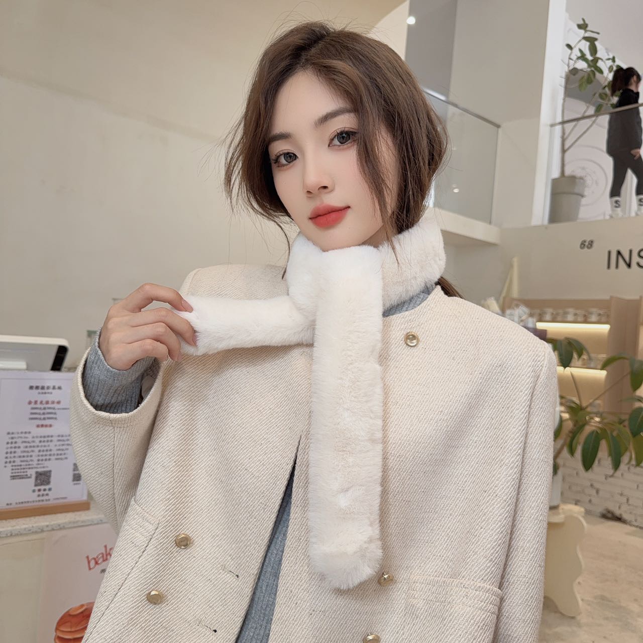 细长条毛绒小围巾女冬季毛领围脖