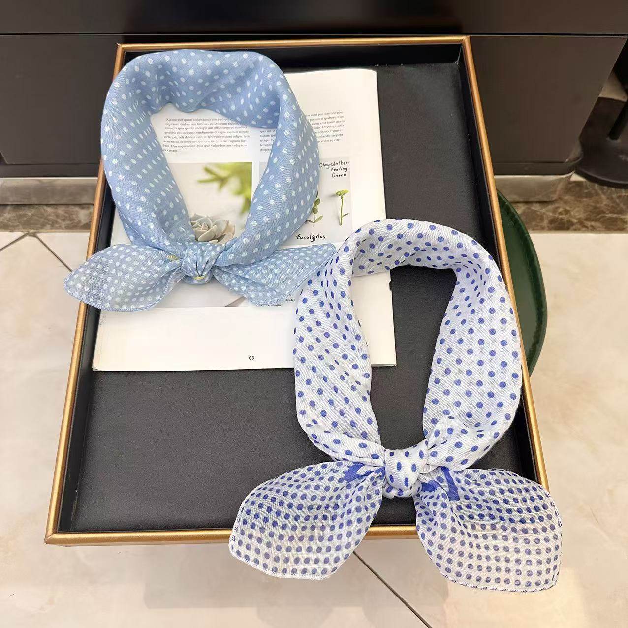 复古波点棉麻小方巾日系氛围感围巾飘带丝巾薄款护颈围脖百搭领巾