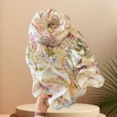 百搭两用大版 新款 秋冬棉麻围巾保暖披肩女外搭高端时尚 长巾印花